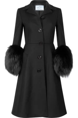 Prada Mink Fur Cuff Belted Wool Coat