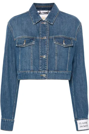 Moschino Crystal-embellished cropped denim jacket