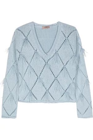 Twin-Set Feather-detail V-neck jumper