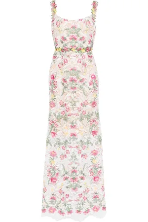 Marchesa Notte Alexis floral-embroidered lace gown