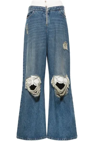 Seen Users Victorian lace-trim wide-leg jeans