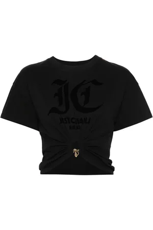 Roberto Cavalli Flocked logo cropped top