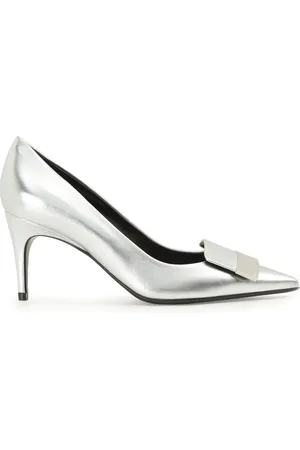 Sergio Rossi SR1 75mm metallic-finish leather pumps