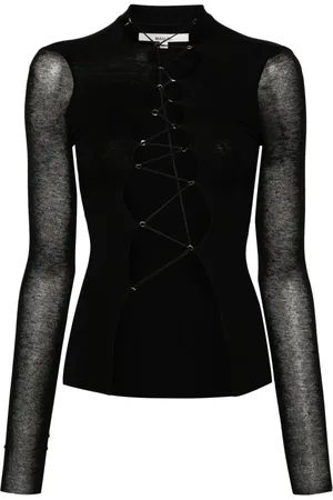 MANURI Lace-up mélange top