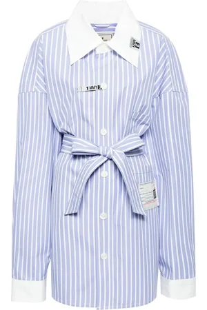 Maison Mihara Yasuhiro Logo-appliqué striped belted shirt