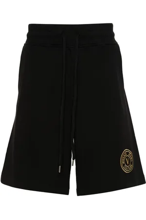 VERSACE Logo-embroidered cotton shorts