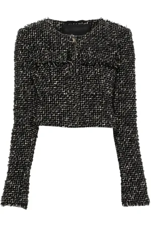 Patrizia Pepe Branded-zip bouclé jacket