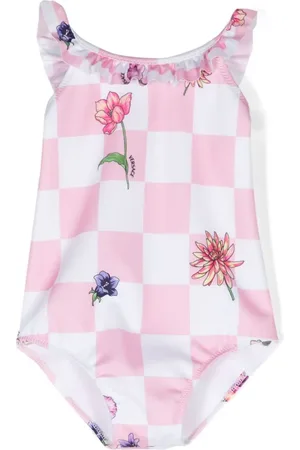VERSACE Checkerboard floral-print swuimsuit