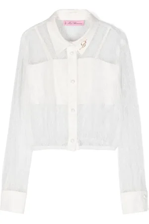 MISS BLUMARINE Logo-plaque floral-lace blouse