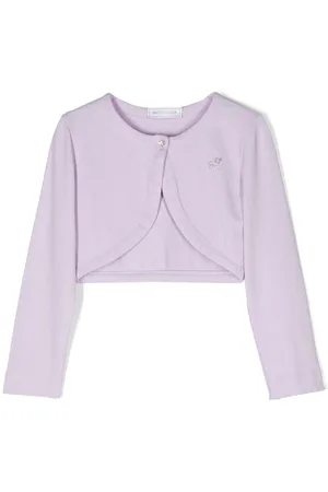 MONNALISA Sequinned-logo cropped cardigan