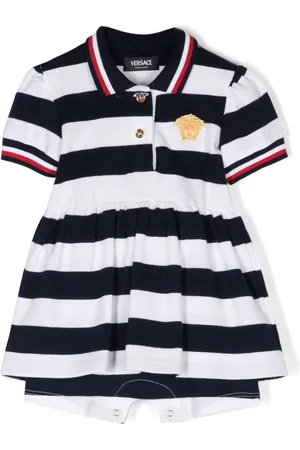VERSACE Nautical Stripe ruffled cotton dress
