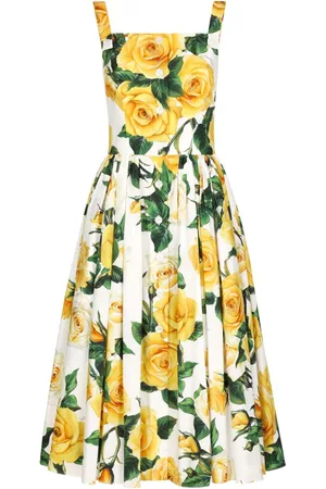 Dolce & Gabbana Rose-print cotton midi dress