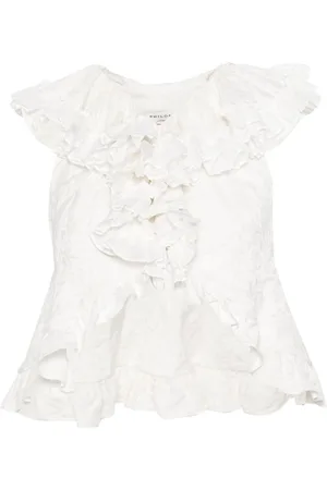 Serafini Floral-jacquard ruffled blouse
