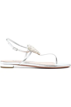 Aquazzura Crystal-embellished metallic leather sandals