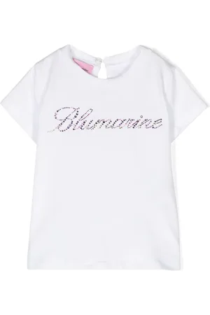 MISS BLUMARINE Rhinestone-logo cotton T-shirt