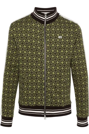 WALES BONNER POWER TRACK TOP COTTON JACQUARD OLIVE DARK BROWN