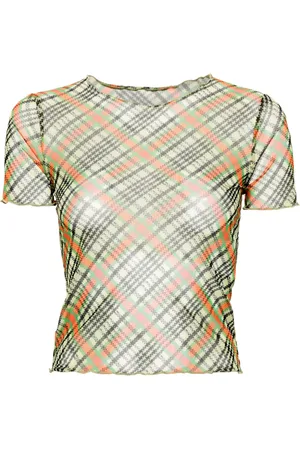 Serafini Logo-print plaid crop top