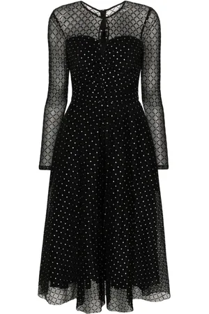 NISSA Glitter-dots flared midi dress