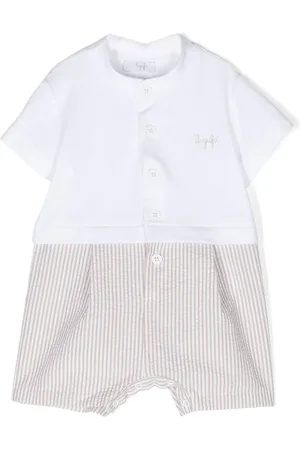 Il gufo Logo-embroidered striped romper
