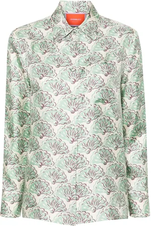 La DoubleJ Boy fans-print silk shirt