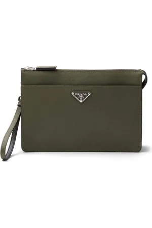 Prada Saffiano enamel triangle logo zipped clutch