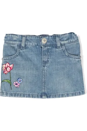 VERSACE Floral-embroidery denim miniskirt