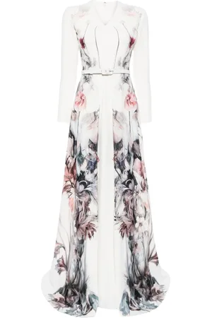 Saiid Kobeisy Floral-print belted gown