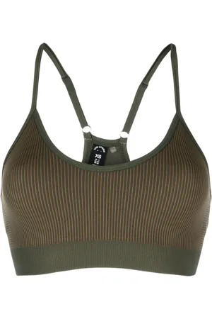 HIIT racer back sports bra with bust seam detail in khaki