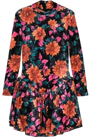ROTATE Floral-print velour minidress