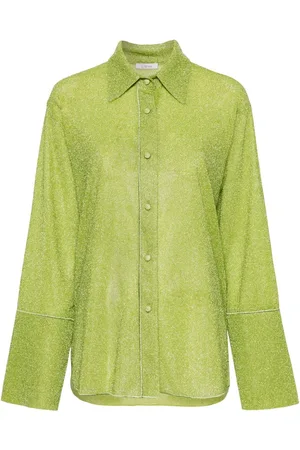 Oseree Metallic-threading bell-sleeve shirt