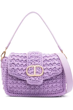 Twin-Set Logo-plaque chunky-knit shoulder bag