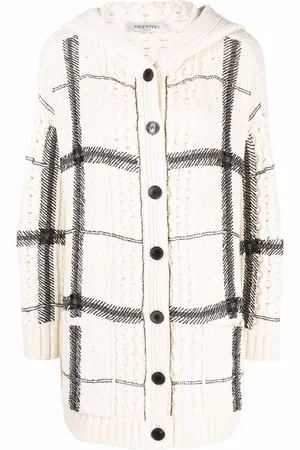 VALENTINO GARAVANI Bead-embellished check-pattern hooded cardigan