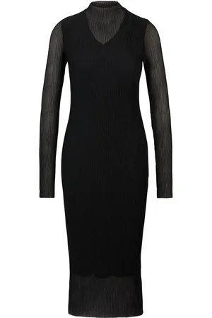 HUGO BOSS Mock-neck plissé midi dress
