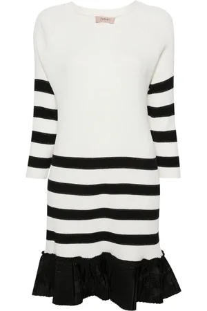 Twin-Set Stripe-print flounce-hem dress