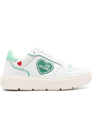 Moschino Glitter-detailed leather sneakers