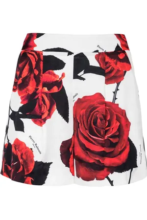Balmain Rose-print satin shorts