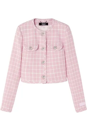 VERSACE Medusa Head-buttons checked cropped jacket