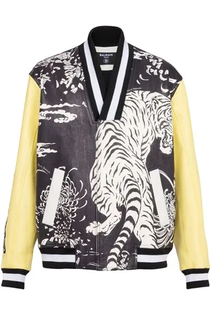 Balmain Graphic-print leather varsity jacket