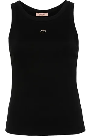 Twin-Set Embroidered-logo fine-ribbed top