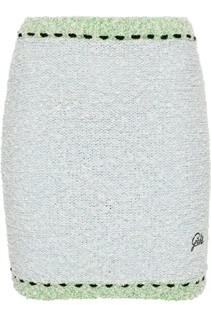 GCDS Logo-embroidered bouclé mini skirt