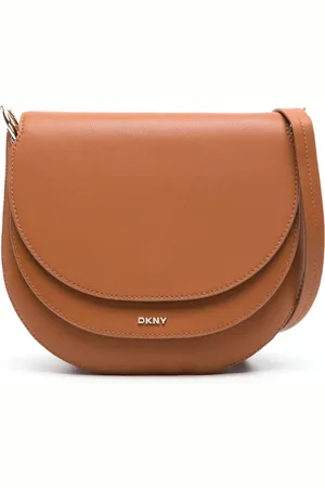 DKNY Brown Signature Coated Canvas and Leather Zip Messenger Bag Dkny