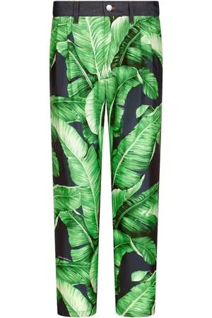 Dolce & Gabbana Leaf-print mid-rise straight jeans