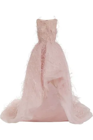 Marchesa Notte Feather-embellished flared gown