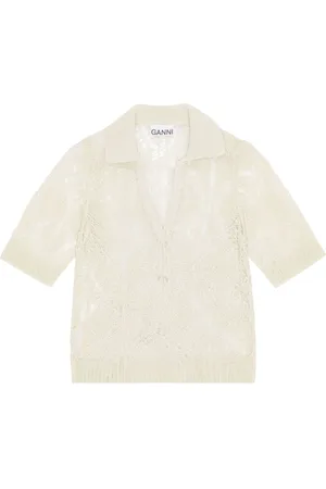 Ganni Organic-cotton lace polo shirt