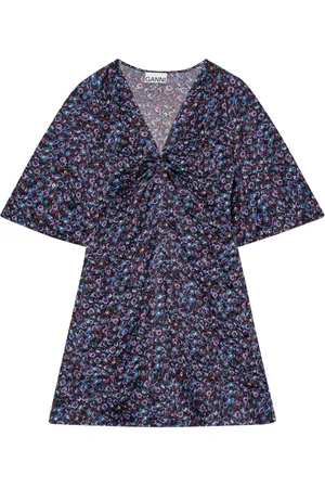 Ganni Satin V-neck minidress