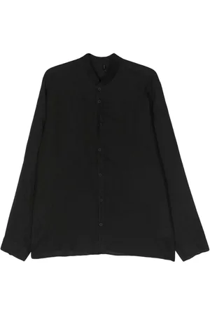 TRANSIT Ribbed-band collar linen shirt