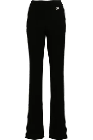 OFF-WHITE Side-stripe ribbed flared trousers
