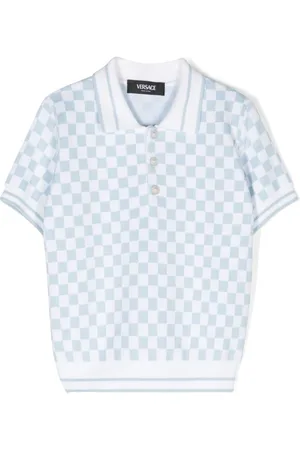 VERSACE Checkerboard-knit cotton polo shirt