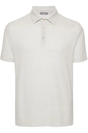 ZANONE Geometric-print cotton polo shirt