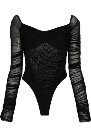 MUGLER Semi-sheer ruched bodysuit